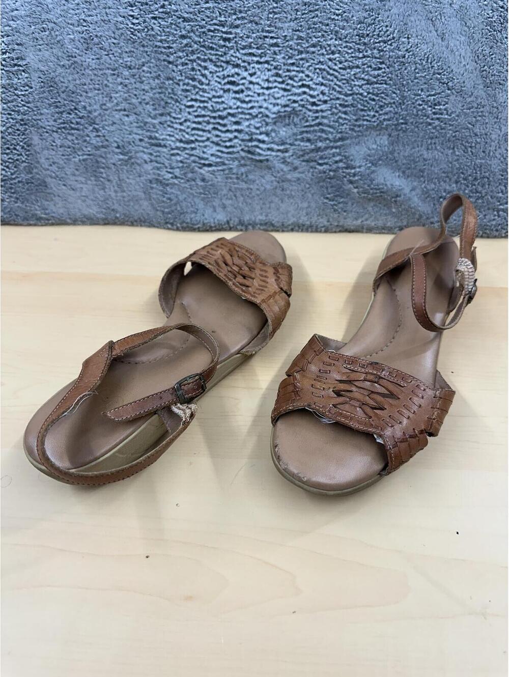 Brown Leather Woven Ankle Strap Sandals Boho Y2K Summer